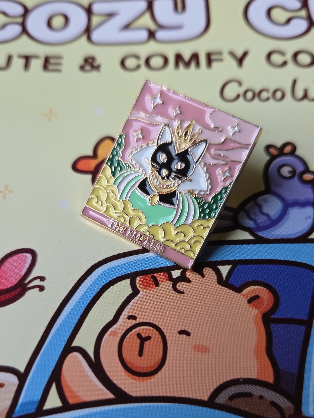 Enamel Pin - Pink & Green Cat Empress Design